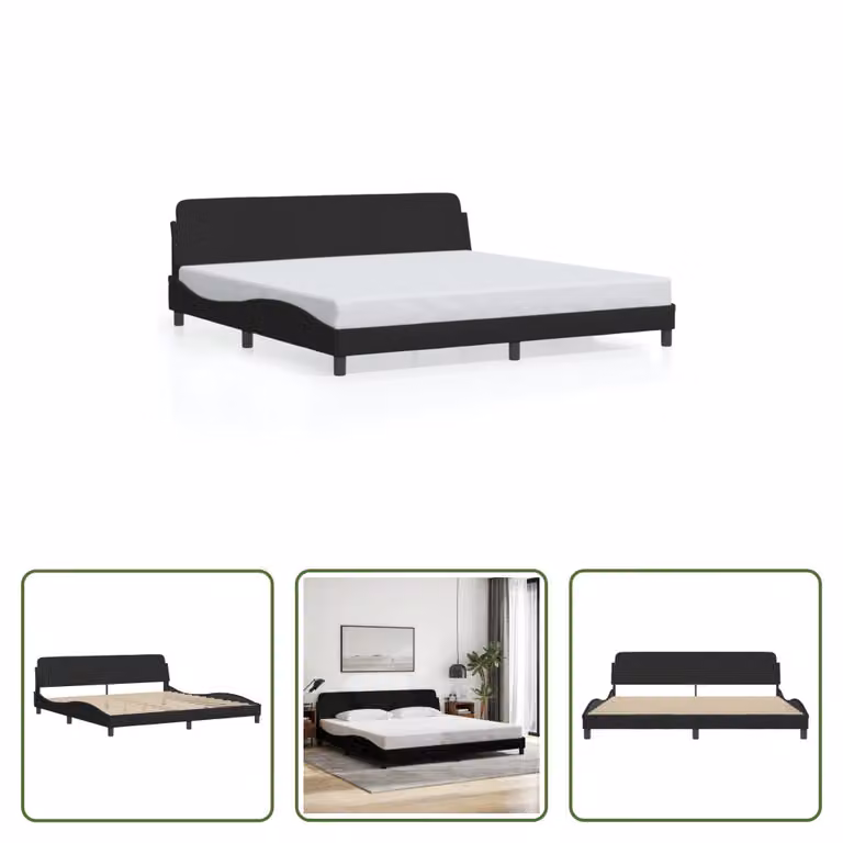 The Living Store Struttura letto con testiera nera 200x200 cm in tessuto