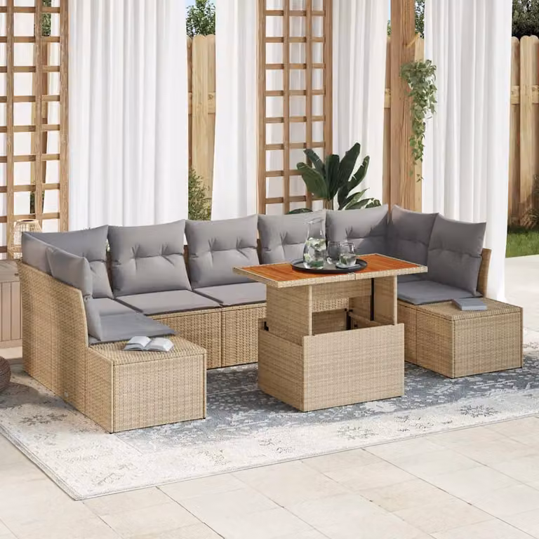 Set da pranzo da giardino moderno vidaXL in legno di acacia con 8 pezzi beige e grigio
