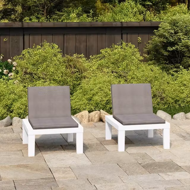 Set di 2 sedie a sdraio da giardino vidaXL in plastica bianca con cuscini impermeabili
