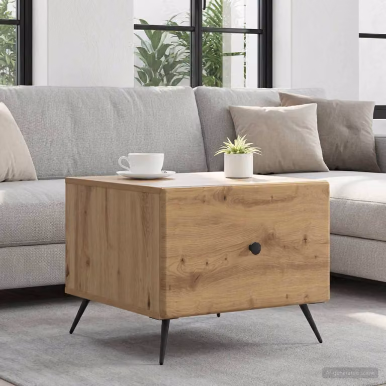 vidaXL Tavolino da salotto rettangolare in legno color rovere marrone L: 49 cm, P: 50 cm, H: 40 cm