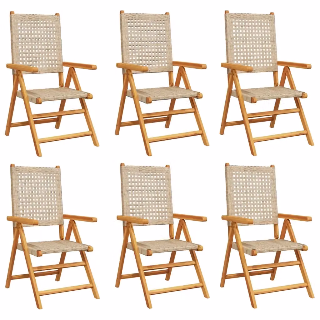 Set da 6 sedie pieghevoli reclinabili da giardino vidaXL in polyrattan beige e legno di acacia oliato con braccioli – 2