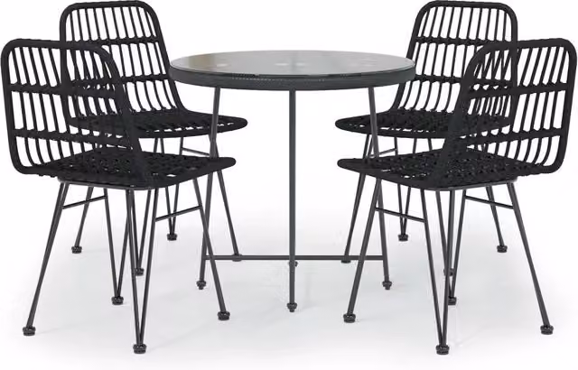Set da Pranzo da Giardino 5 pz | Set Salotto da Giardino Nero in Polyrattan