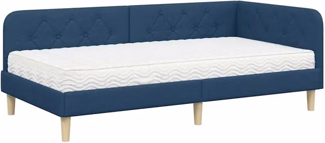 Letto singolo | Letto per adulti | Cornice del letto ad angolo Blu 90 x 190 cm Tessuto