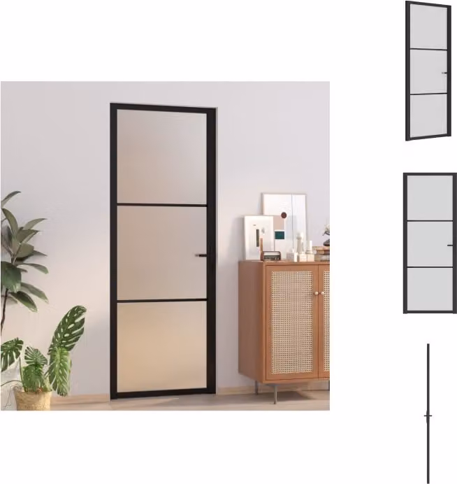 vidaXL Porta interna 76x201,5 cm in vetro satinato nero e alluminio - Porte d'ingresso