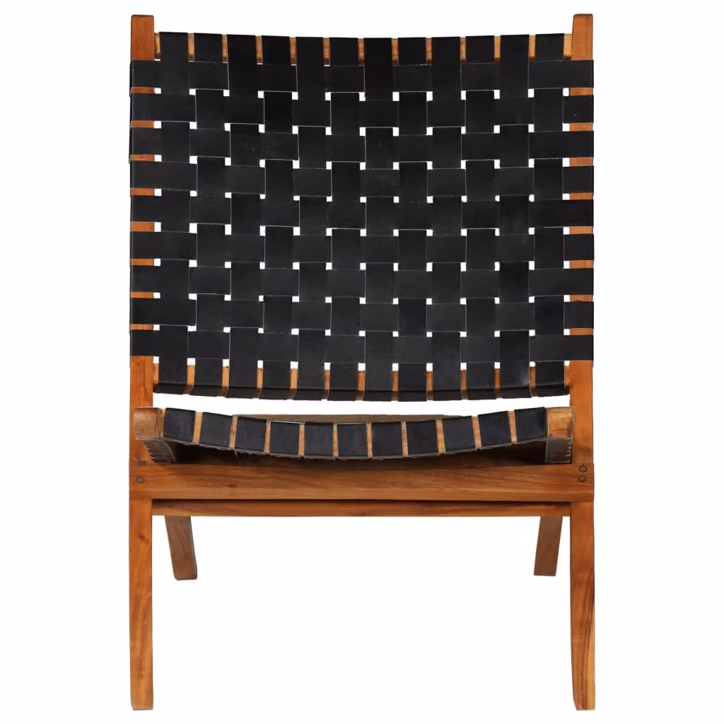 vidaXL Sedia relax pieghevole a strisce incrociate nera in vera pelle