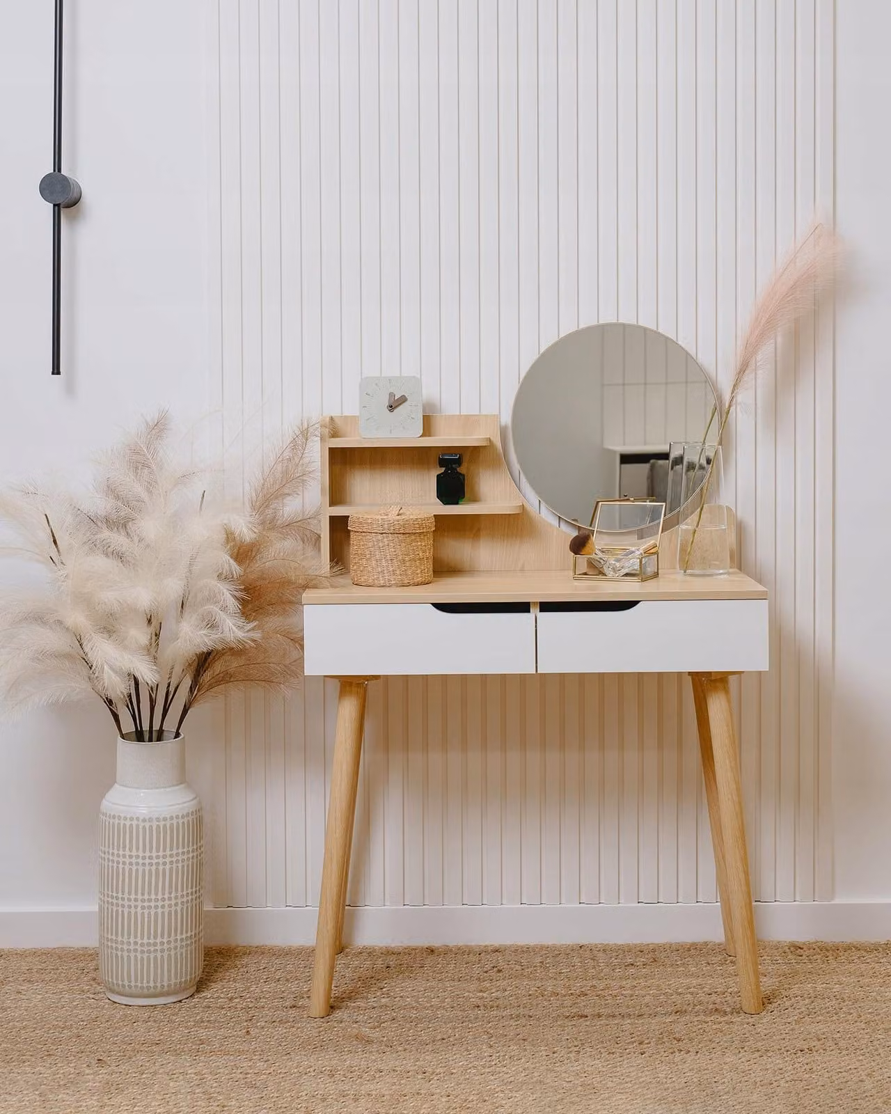 JUMI Toilette con specchio SCANDI in legno bianco cosmetico make-up cassetti scandinavi