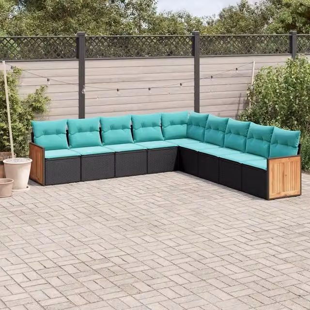 Set Divani da Giardino 9 pz con Cuscini Nero in Polyrattan 3227737