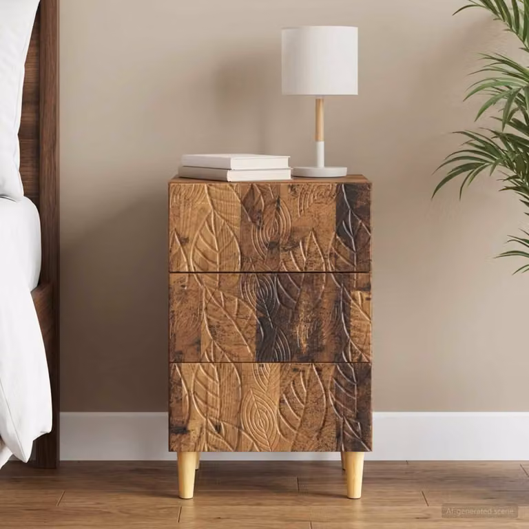 Comodino vidaXL in legno antico marrone con cassetti soft-close L: 43 cm, P: 39,5 cm, H: 66,5 cm