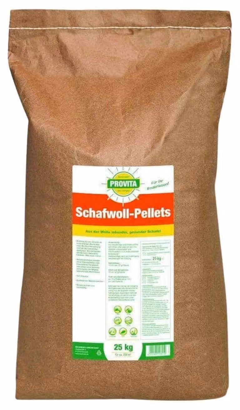 Pellet di lana di pecora 25 kg, Concime organico 11,7+5,4 per ca. 250m²