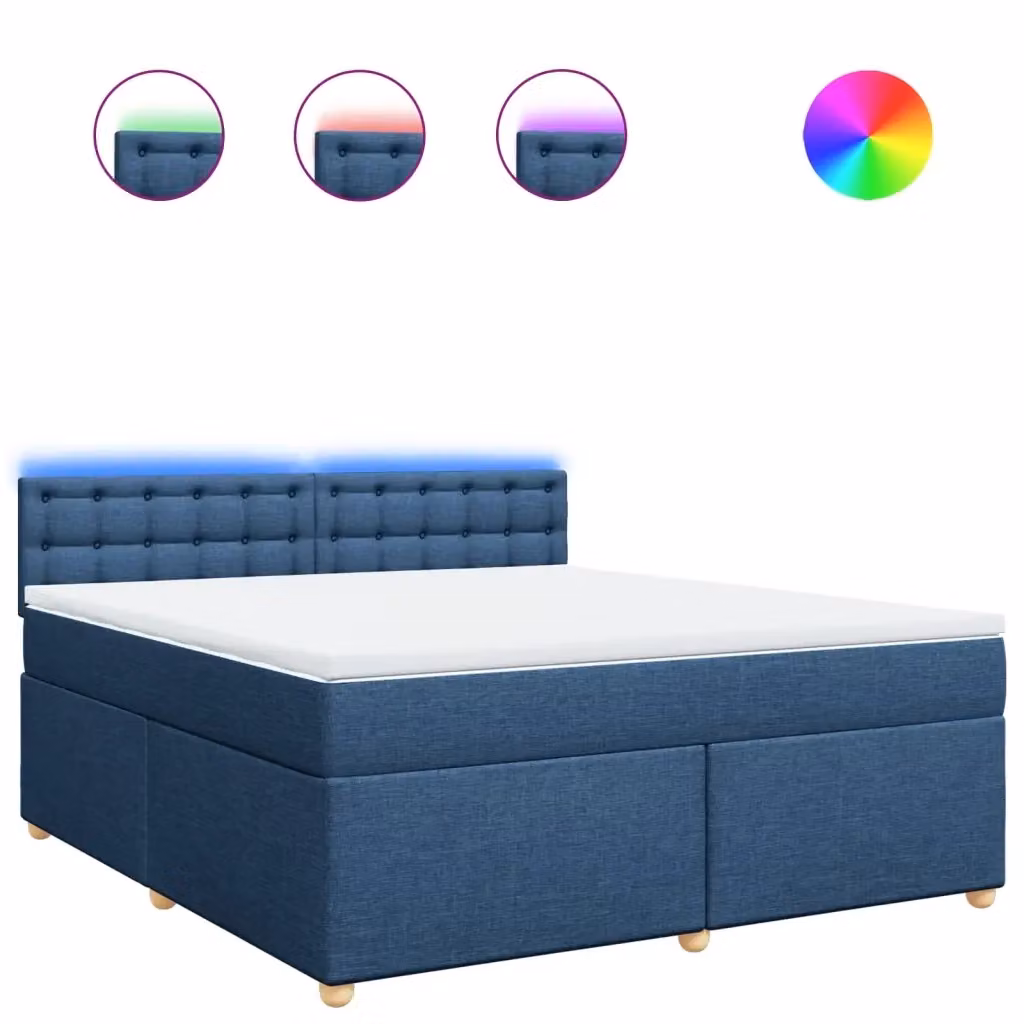 Letto Ibrido vidaXL con Materasso Blu e Bianco, Struttura in Legno di Pino e Tessuto, con Illuminazione Sotto il Letto e Porta USB, L/P: 180 x 200 cm – 2