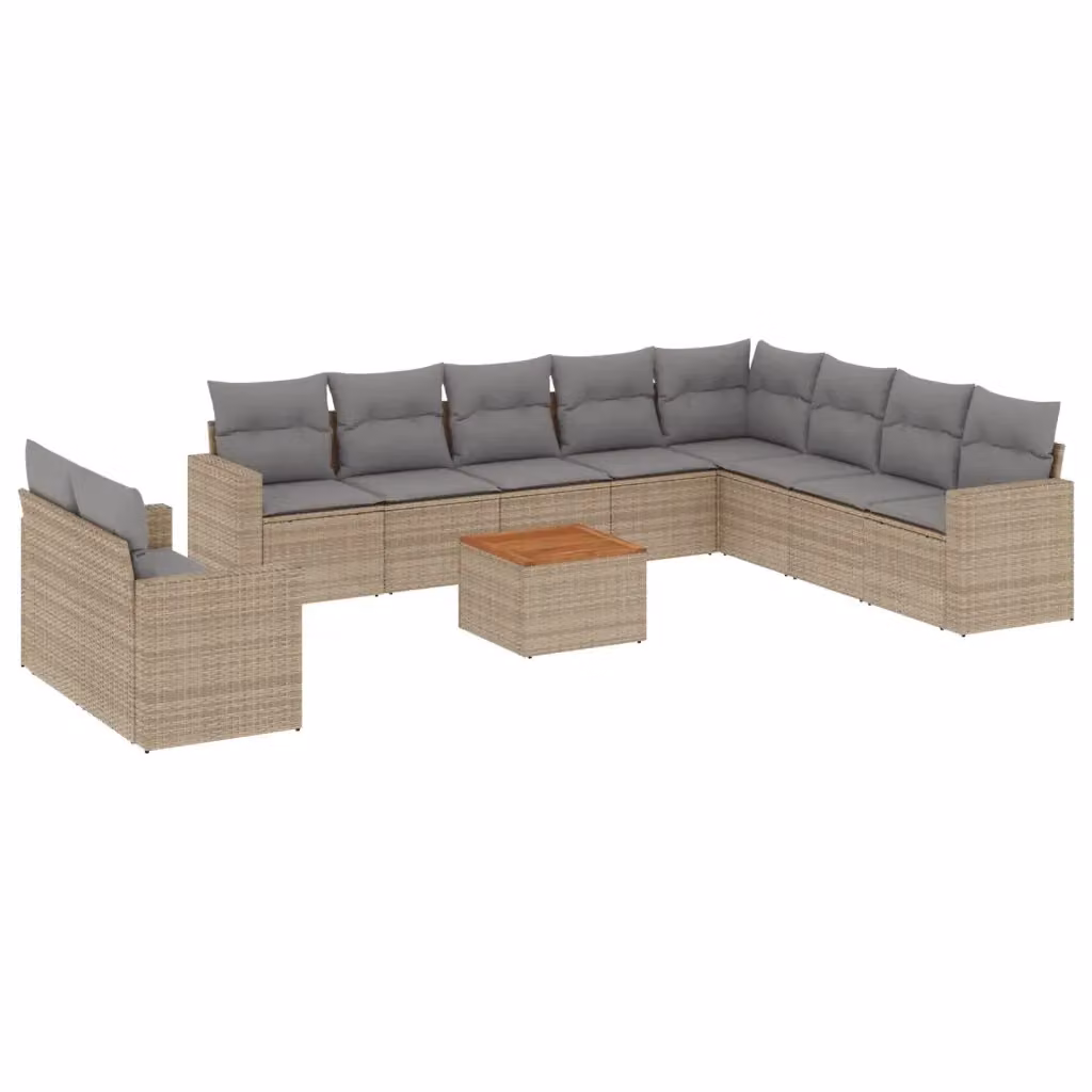 vidaXL Set Divano da Giardino 11 pz in Polyrattan con Cuscini Beige e Grigio per Terrazza e Giardino – 2
