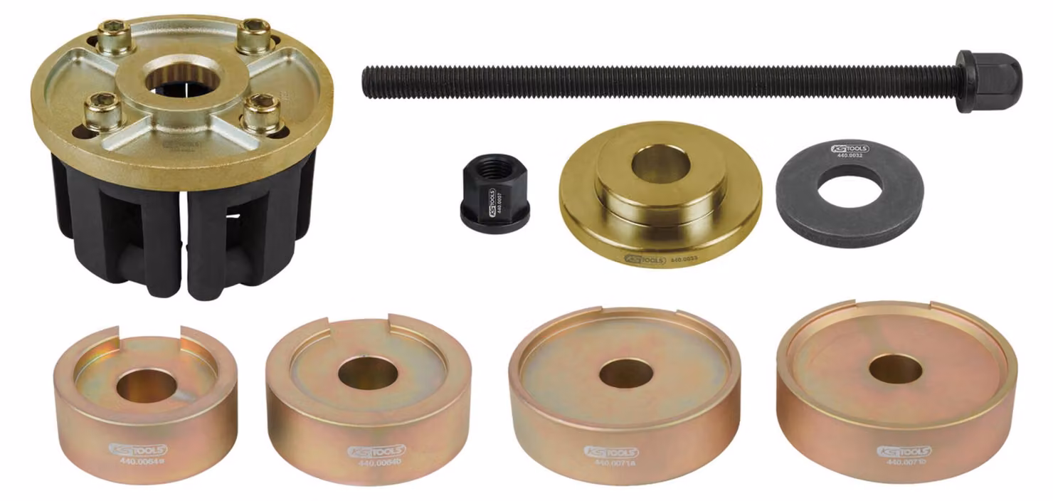 KS TOOLS Set di utensili per il montaggio di cuscinetti ruota compatti VAG 17 pezzi - 440.0535