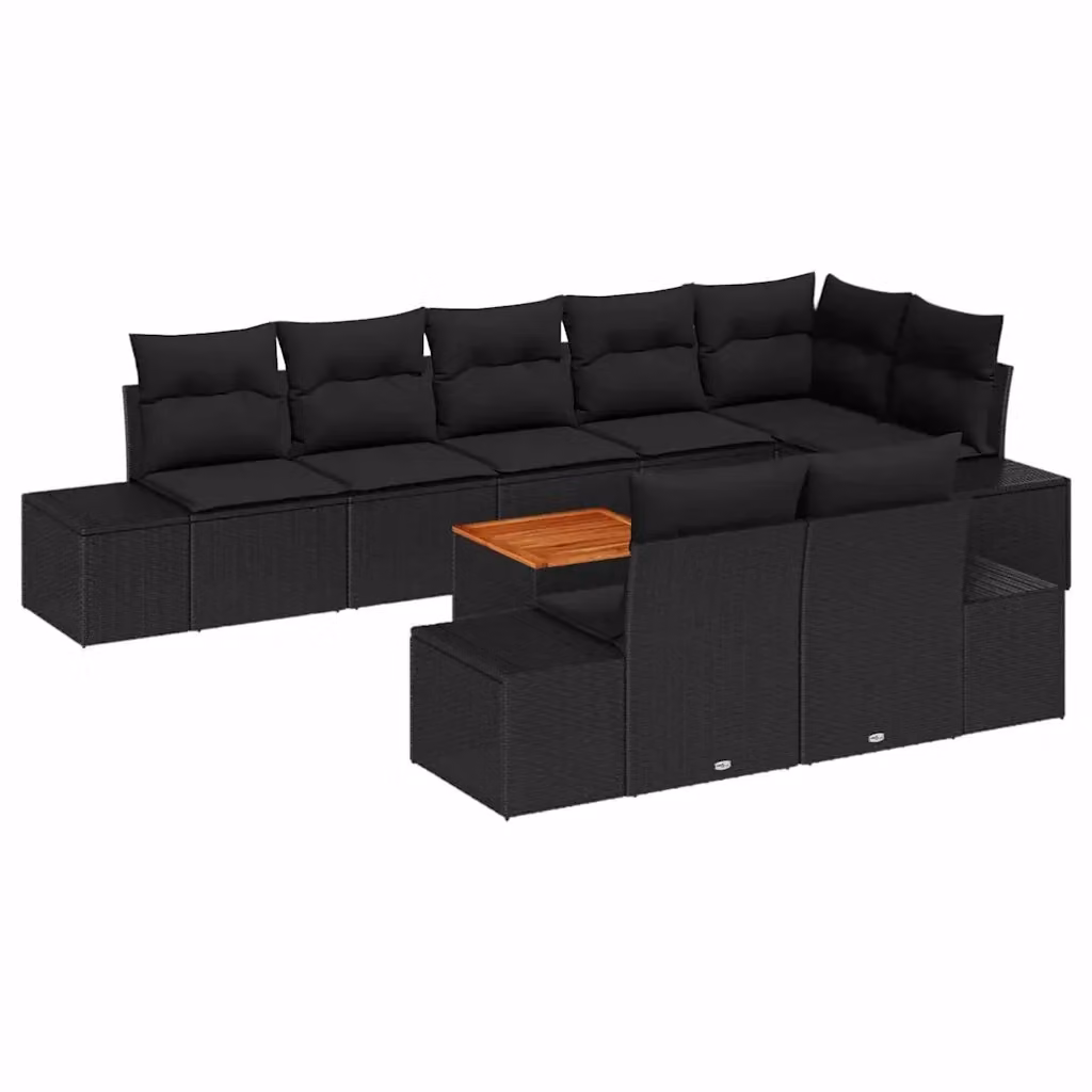Set Divano da Giardino Moderno vidaXL a Forma di L in Acciaio Verniciato Nero con Cuscini e Tavolino da Esterno 9 Pezzi – 2