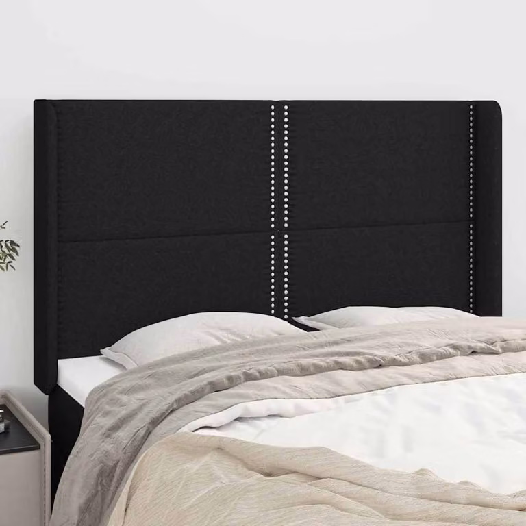Testiera ad orecchio vidaXL in tessuto nero con struttura in legno L: 147 cm, P: 16 cm, H: 118/128 cm