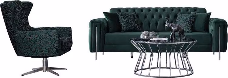 Sofa 3 sitzer mit Sessel Grün Chesterfield Couchgarnitur Wohnzimmer