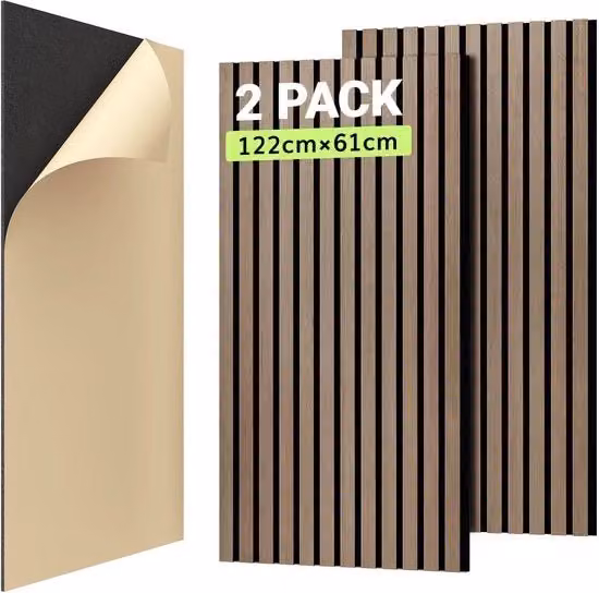 Pannelli acustici autoadesivi in legno TONOR, decorazione 3D per pareti interne, marrone, L/P/H: 122 x 61 x 2,1 cm