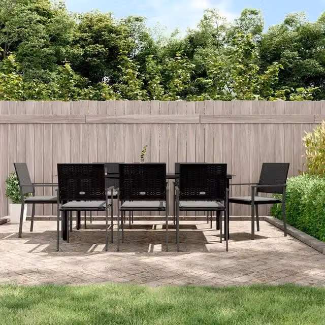 Set Pranzo da Giardino vidaXL 9 pz in Polyrattan e Acciaio con Piano in Vetro, Colore Nero e Grigio – 1