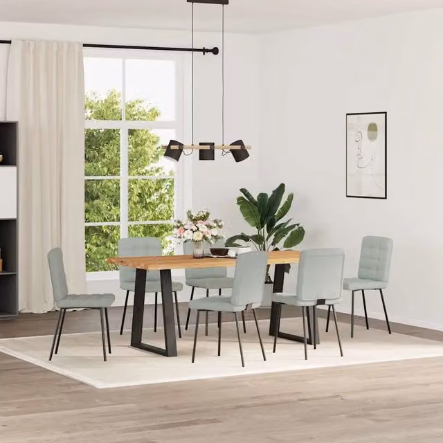 Set di 6 sedie da pranzo vidaXL in velluto grigio con struttura in metallo e legno per soggiorno o cucina – 1