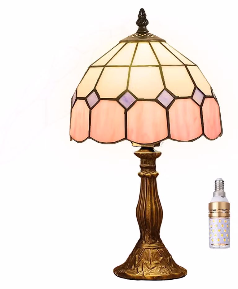 Lampada da tavolo Tiffany - Vetro colorato - Rosa - 20 x 20 x 38 cm - Per soggiorno e camera da letto