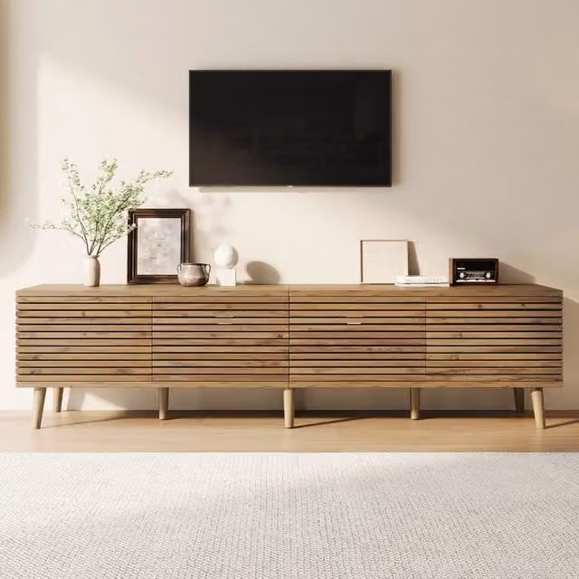 Mobile TV REDOM moderno in legno marrone con 4 ante per TV fino a 75 pollici L/P/H: 180 x 40 x 46 cm