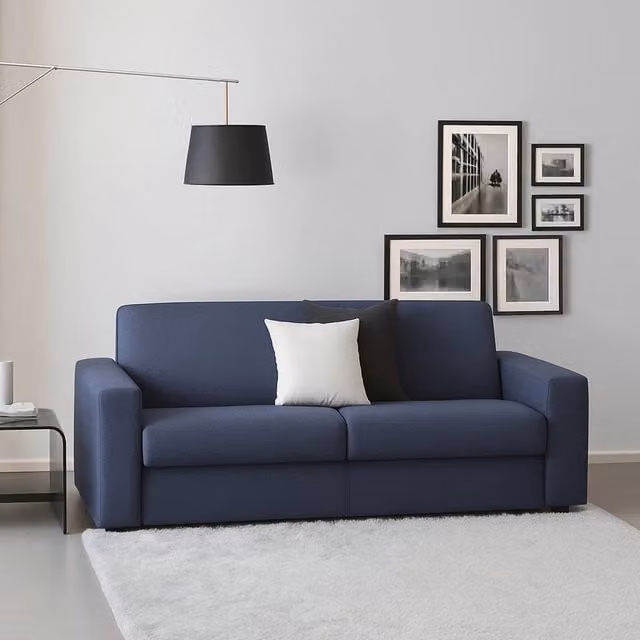 Divano a 2 posti Cianite TALAMO ITALIA in tessuto blu con braccioli slim per soggiorno L: 180 cm, P: 45 cm, H: 95 cm, H: 90 cm