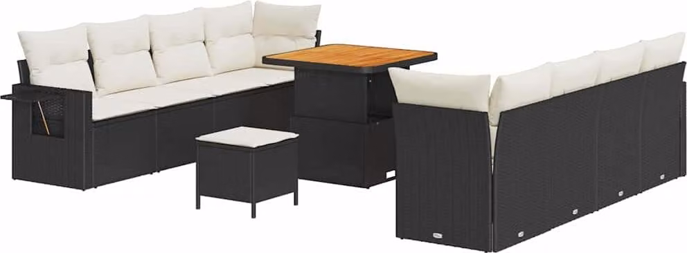 Set Divano da Giardino 11 pcs Nero Poly Rattan