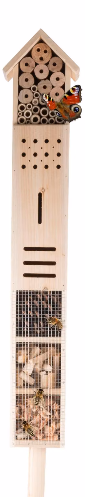 Albergo per insetti, 160 cm, ideale per il giardino, realizzato in legno naturale, adatto ad api e farfalle