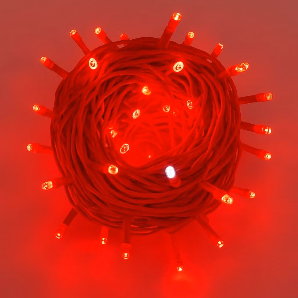 ETTROIT Catena Luminosa 100 LED, 10Mt, Luce Rossa, Cavo Rosso, IP65, Prolungabile, Effetto Flash Bianco, ghirlanda nataliza, negozi, balcone