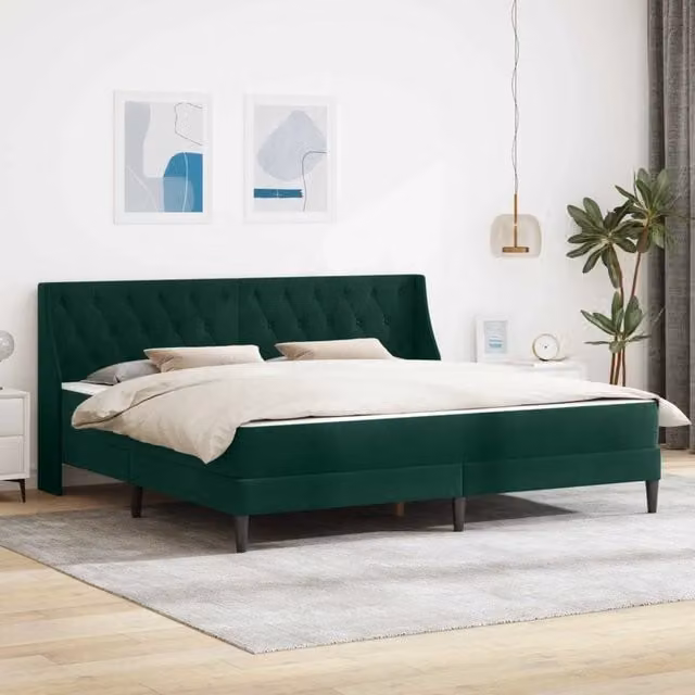 Letto moderno con struttura imbottita in velluto verde vidaXL L/P/H: 204 x 200 x 280 cm