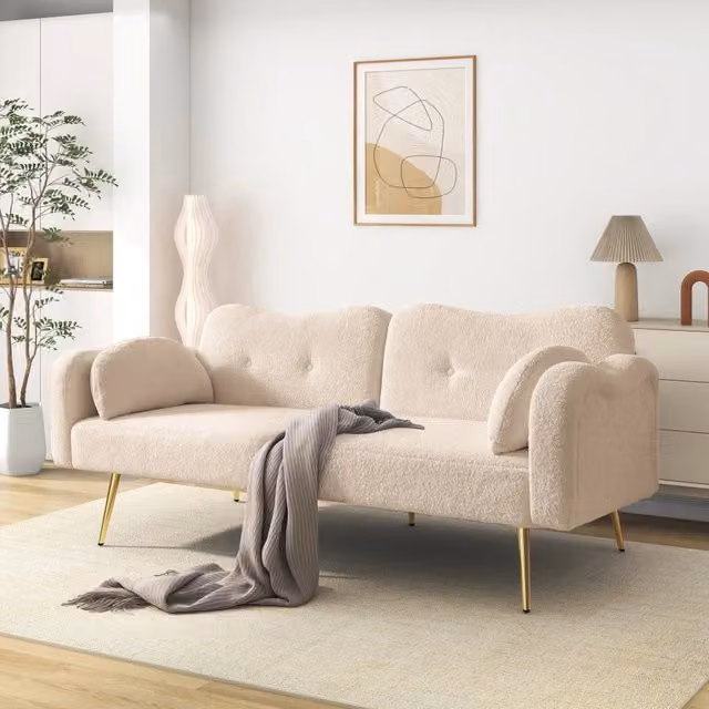 Divano letto Mivray a 2 posti in tessuto beige con schienali regolabili e gambe in metallo L/P/H: 175 x 82 x 79 cm