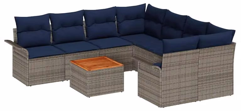Set Divano da Giardino con cuscino 9 pcs Grigio polyrattan