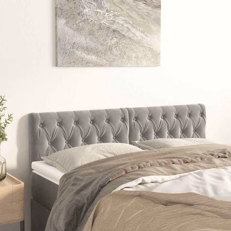 Testiera per letto vidaXL in velluto grigio chiaro con pannello imbottito, L: 160 cm, P: 7 cm, H: 78-88 cm
