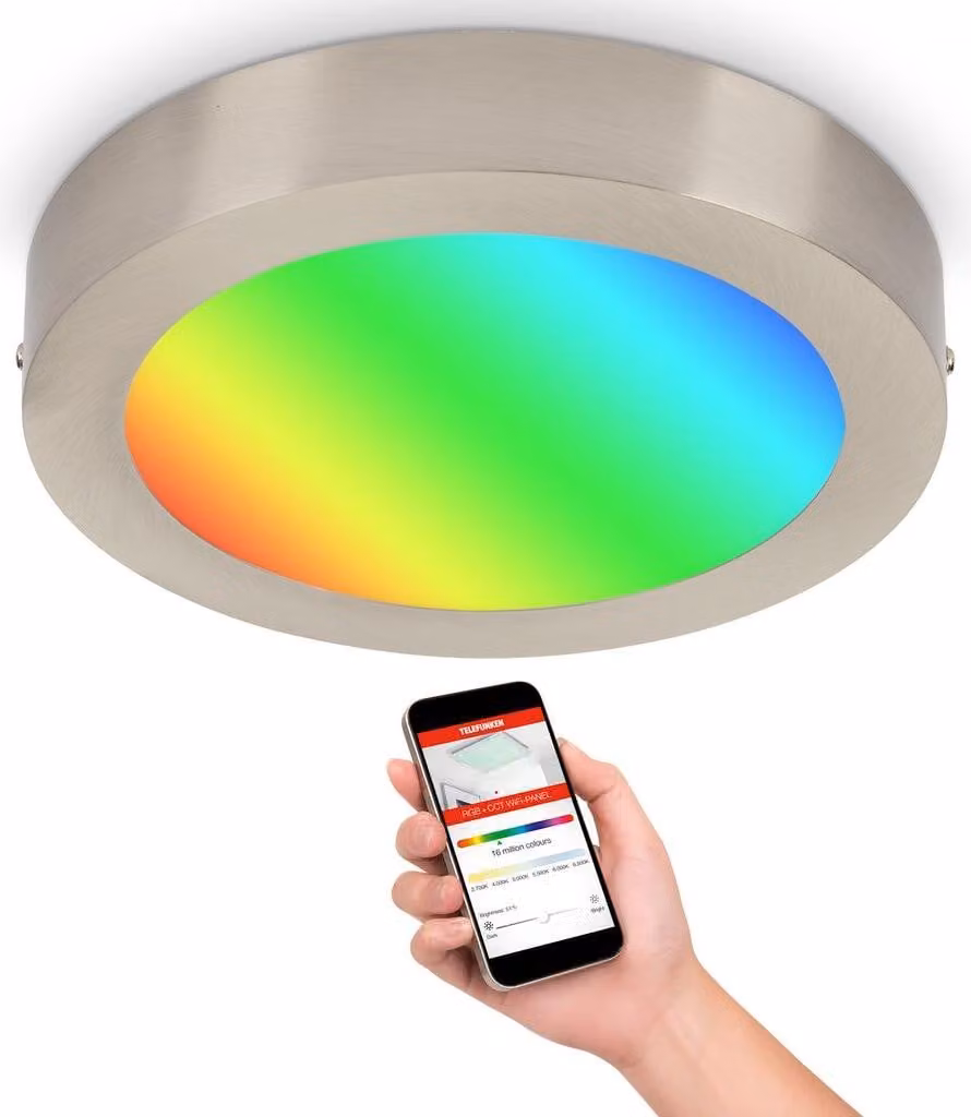 Lampada a plafone LED Smart WiFi dimmerabile CCT Bluetooth 18W metallo argento Telefunken
