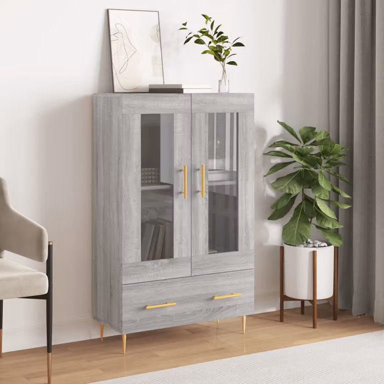 Credenza moderna vidaXL in legno multistrato e MDF, colore Grigio Sonoma, L: 69,5 cm, P: 31 cm, H: 115 cm