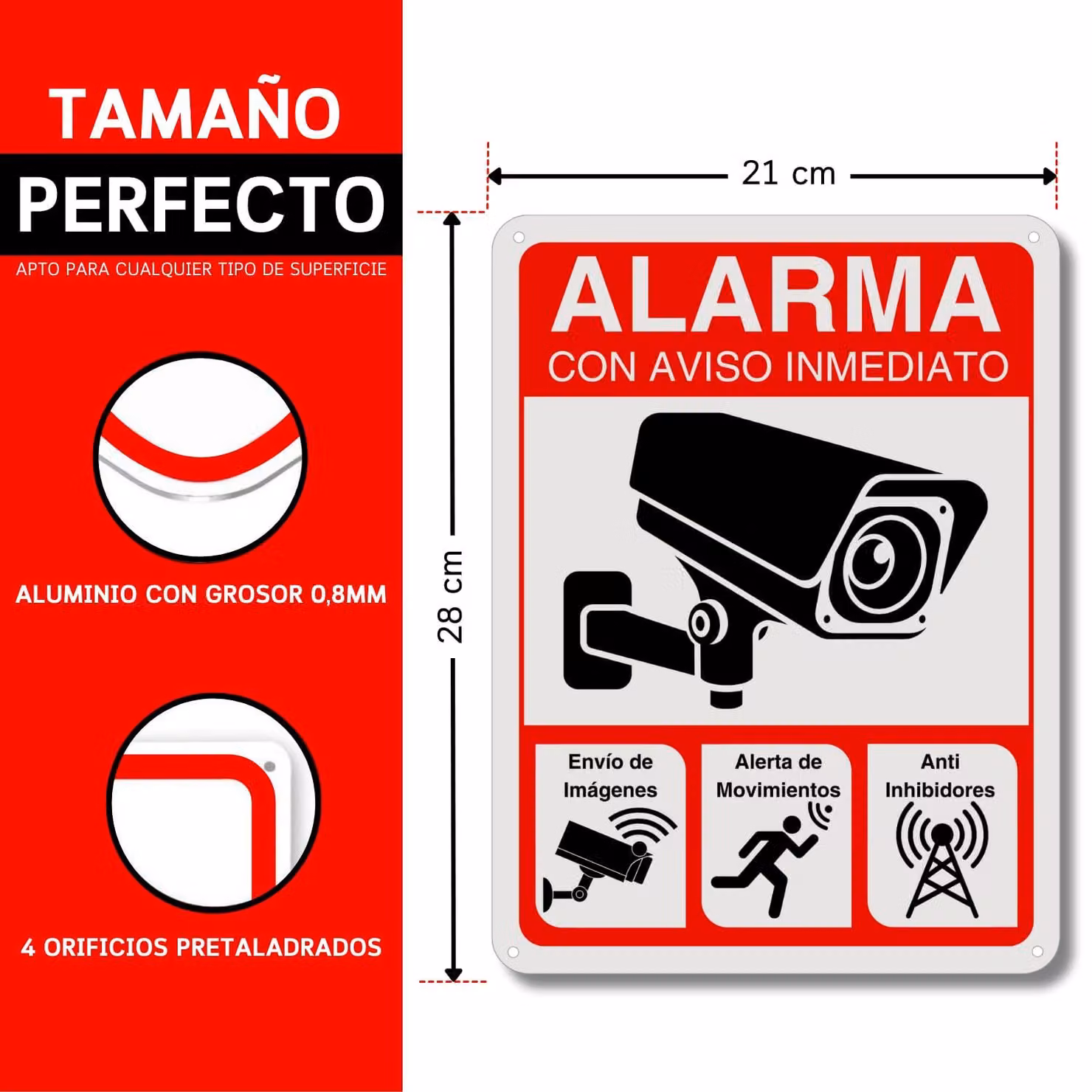 Pannello di alluminio per telecamere di sorveglianza, 21x28 cm, resistente agli agenti atmosferici, adatto per giardini e aziende