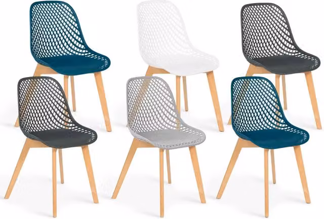 Set di 6 sedie da pranzo MANDY IDMarket in stile scandinavo, multicolore (bianco, grigio chiaro, blu anatra x2, grigio scuro x2) con struttura in legno e seduta in tessuto – 1
