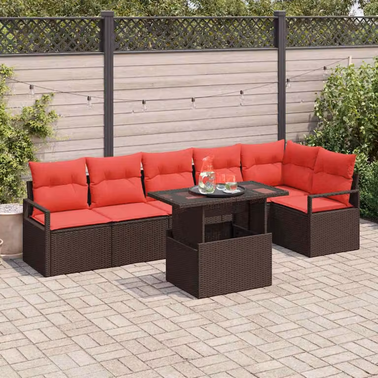 Maison Exclusive - Set da giardino composto da 7 pezzi, divano, colore marrone, realizzato in rattan sintetico