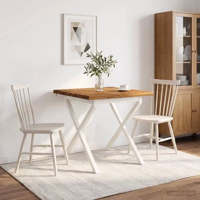 80 x 80 x 75 cm Legno di Acacia Massello Naturale e Bianco 938805