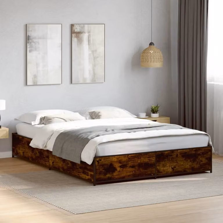 Giroletto vidaXL in stile industriale con doghe in legno e struttura in metallo, colore rovere fumo, L/P/H: 200 x 120 x 151 cm