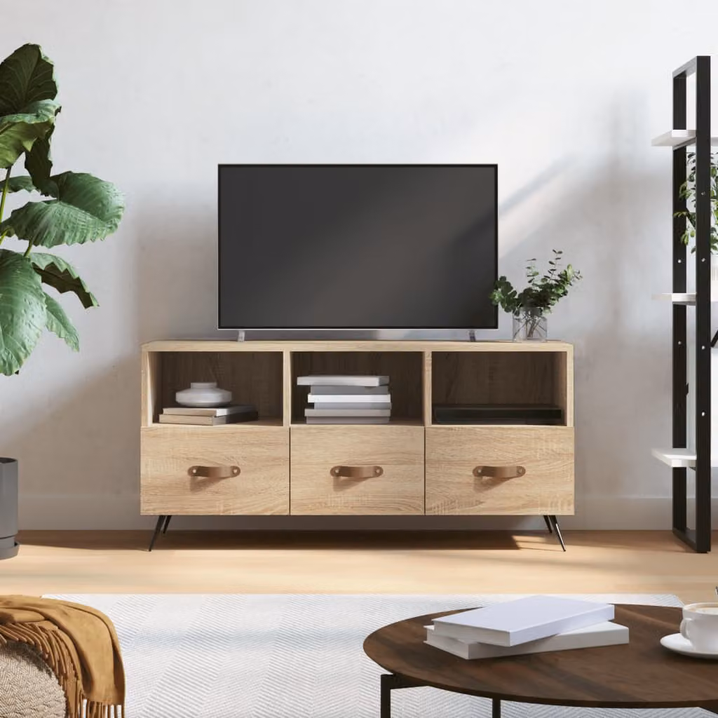 vidaXL Mobile Porta TV Rovere Sonoma in Legno e Metallo, L 102 cm x P 36 cm x H 50 cm