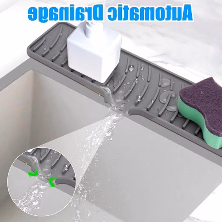 Tappetino in silicone impermeabile per cucina e bagno, copri scarico antiscivolo, dimensioni 42x10 cm, ideale da posizionare sotto il rubinetto e come protezione dagli schizzi