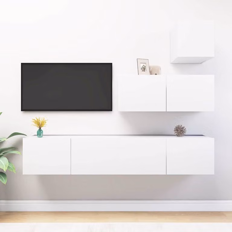Set Mobili Porta TV 4 pz vidaXL Bianco in Legno e MDF per Soggiorno