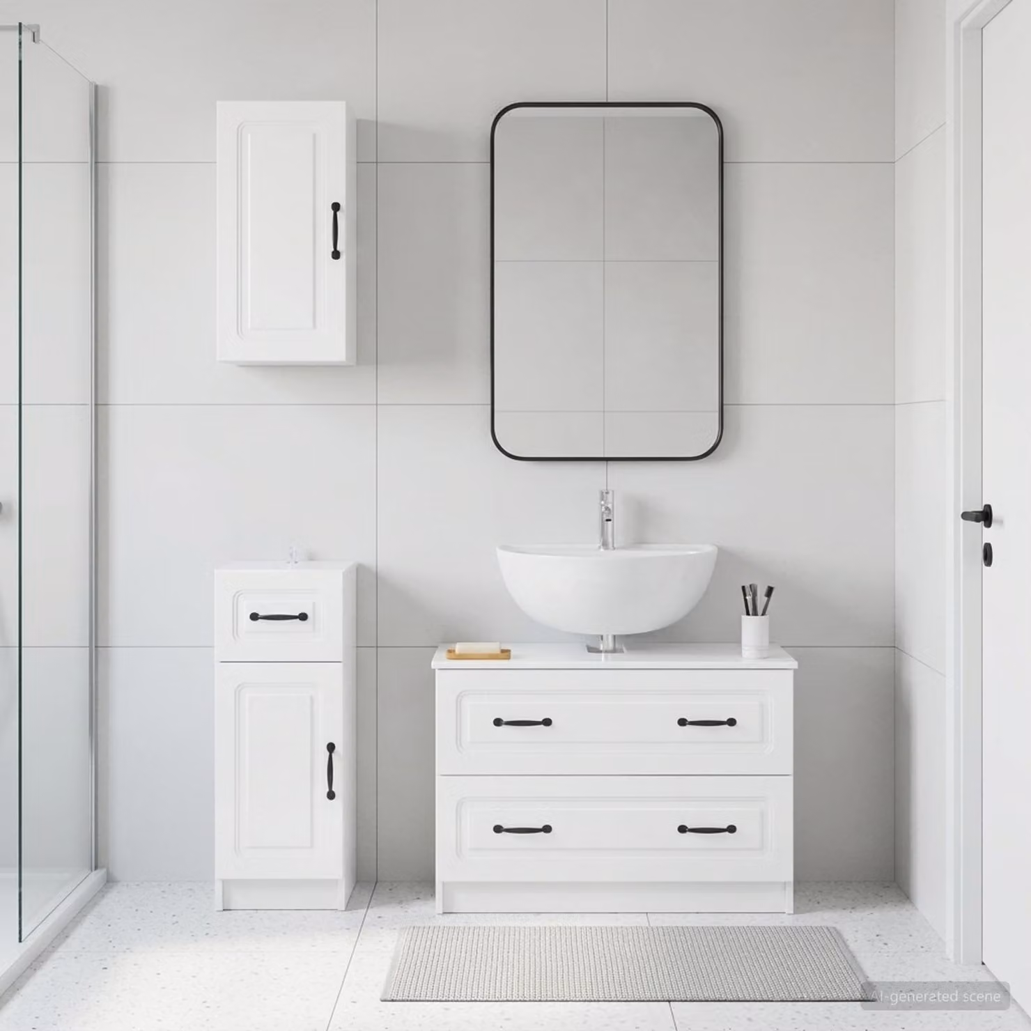 Set di armadietti da bagno vidaXL UTRECHT in 3 pezzi, Bianco Lucido, con mobile lavabo e pensili a muro