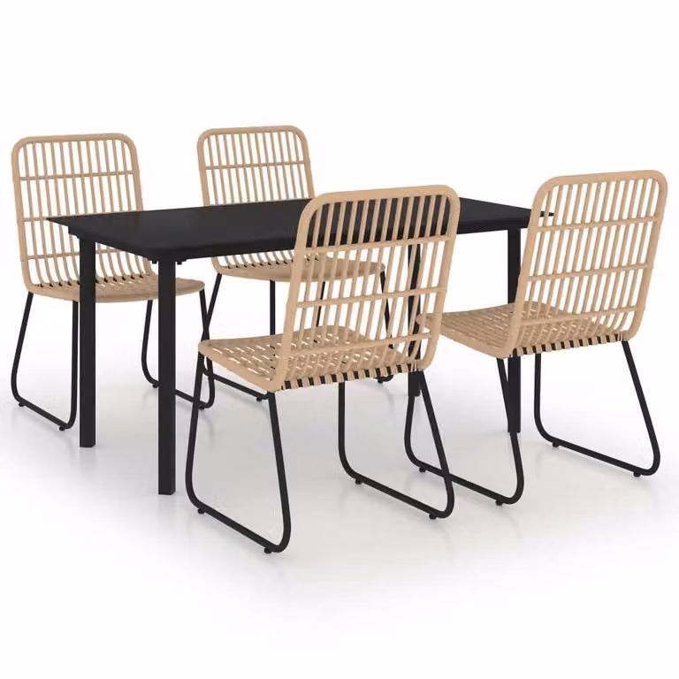 Set da Pranzo da Giardino 5 pz in Polyrattan e Vetro