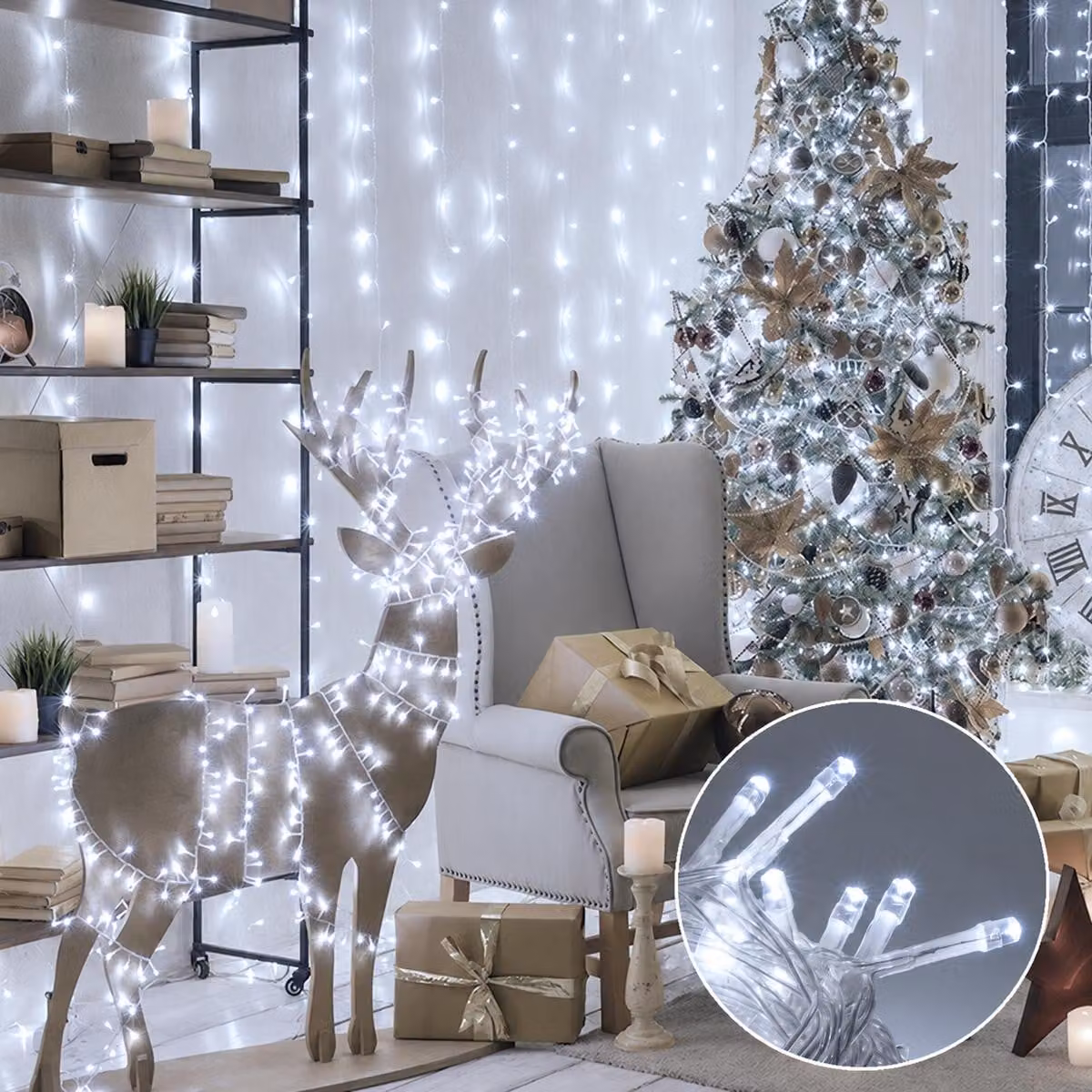 Luci LED 30M 300 LED bianco freddo, 8 modalità di decorazione dell'albero di Natale per albero di Natale giardino festa di Halloween