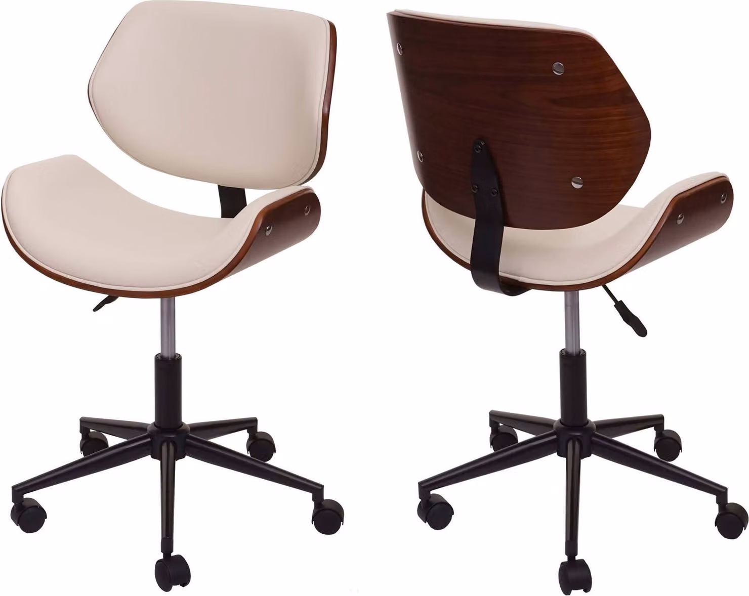 Sedia da ufficio HWC-G25, sedia girevole da scrivania, bentwood effetto noce retro girevole regolabile in altezza MVG ~ crema