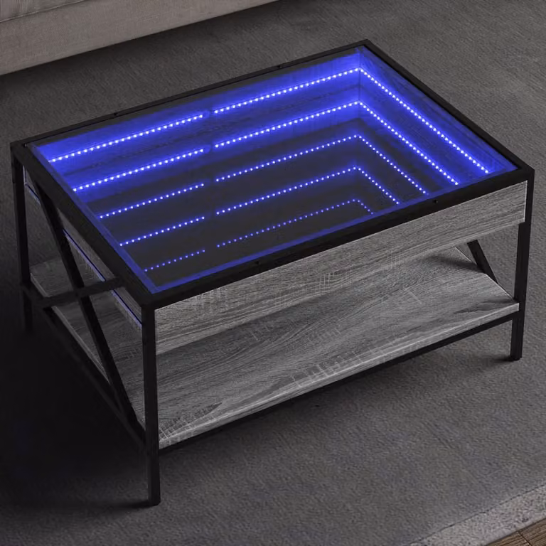 vidaXL Tavolino da Salotto Moderno con LED Grigio, L 70 cm x P 50 cm x H 38 cm