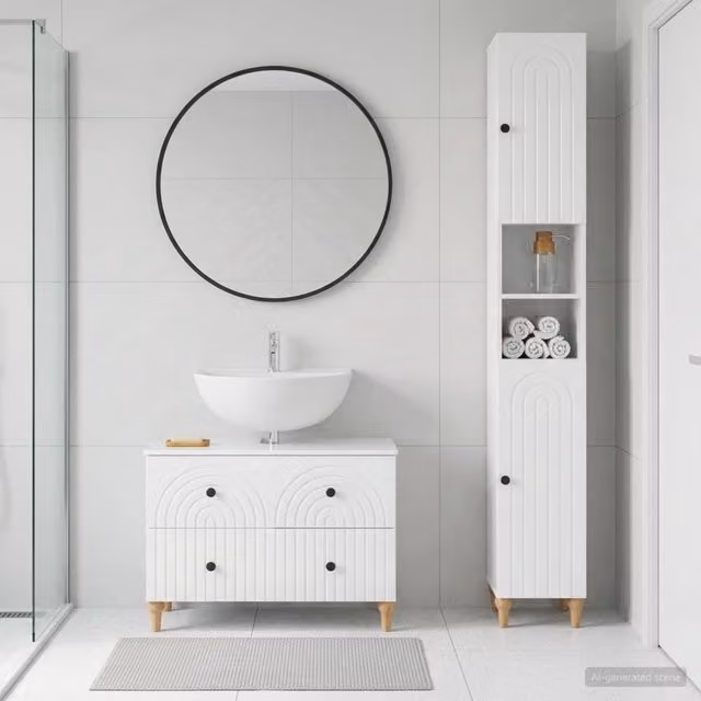 Set di Armadi da Bagno da 2 Pezzi ALKMAAR Bianco Lucido 3417508