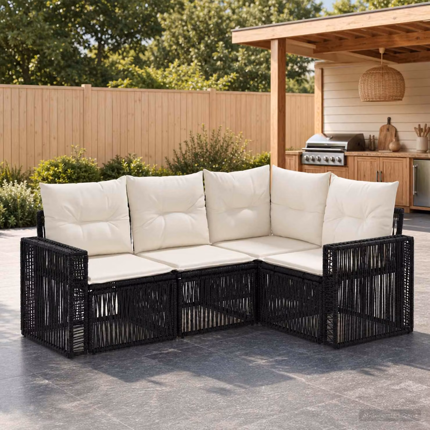 Set Divano da Giardino Moderno vidaXL a L con Cuscini Imbottiti, Struttura in Acciaio Verniciato e Tessuto Nero e Bianco