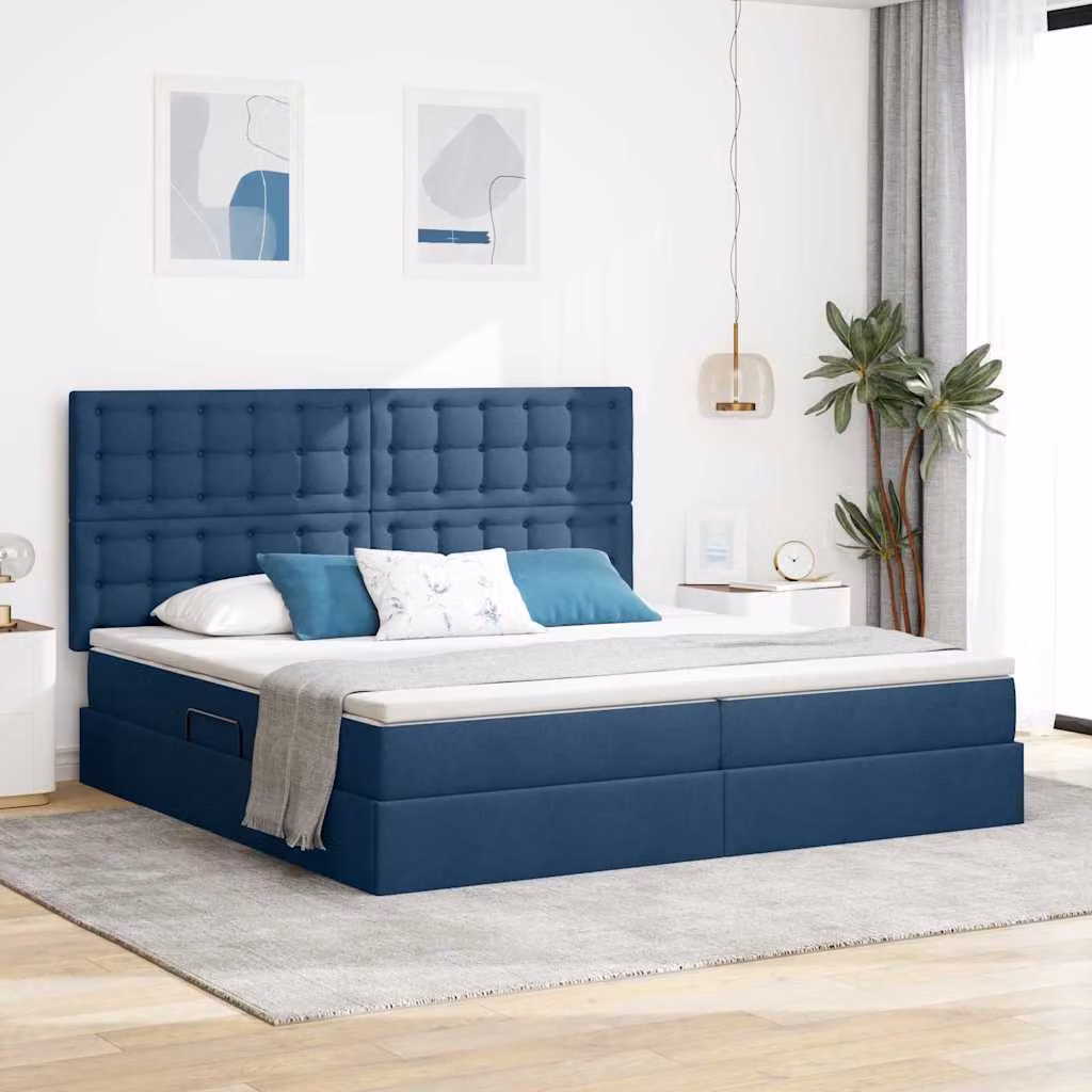 Letto con contenitore e illuminazione LED vidaXL, Blu, L/P/H: 200 x 200 x 128 cm – 1